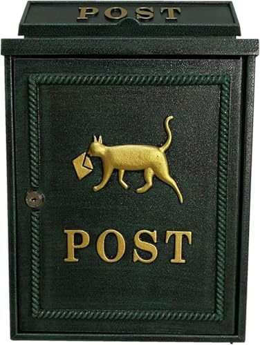 Briefkasten mit dekorativem Schloss für den Außenbereich, Retro, Wandmontage, Gusseisen, Briefkasten, Garten, dekorative Katze (Farbe: Grün)
