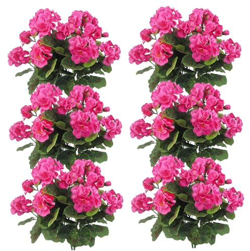 12 Pcs Geraniums Artificial Flowers Realistic Fake Geraniums 14 Inch Artificial Silk Flower for Outdoors Garden Patio Grave Cemetary Vase Table Centerpiece Rose Red.
