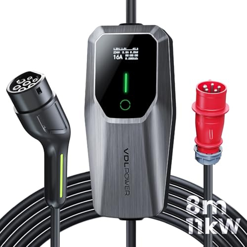 Mobile Wallbox 11kW Typ 2 Ladekabel 6-16A | 8m Mobile Ladestation 3-phasig CEE EV Ladegerät Einstellbarer Strom und Einstellung Startzeit für Allen Elektrofahrzeugen EV PHEV IEC 62196-2 Stecke