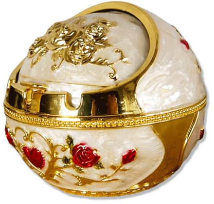 Cenicero Decorativo Estilo Europeo Vintage con Tapa - Cenicero Metálico Resistente al Viento para Interior Exterior Casa Oficina Decoración - Idea de Regalo Única para Fumadores y No Fumadores (A)