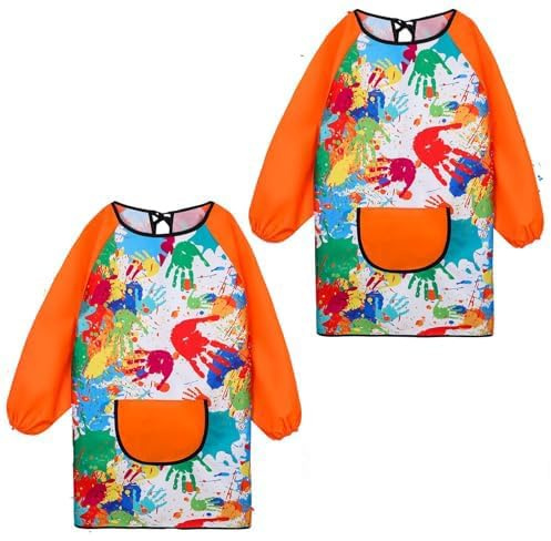 Halinuia Tablier Peinture Enfant,2 Pièces Imperméable Blouse Peinture Enfant 3-8 ans, Manches Longues Avec Poches Pour L'école Activités Peinture Cuisine Coloriage
