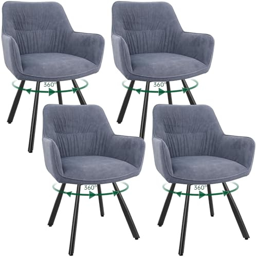 WAFTING Esszimmerstuhl 4er Set drehbar 360°, Polsterstuhl Samt, Grau | Armlehnstuhl drehbar,Moderner Stühle für Esszimmer,Küchenstuhl für Wohnzimmer,Arbeitszimmer,Schlafzimmer
