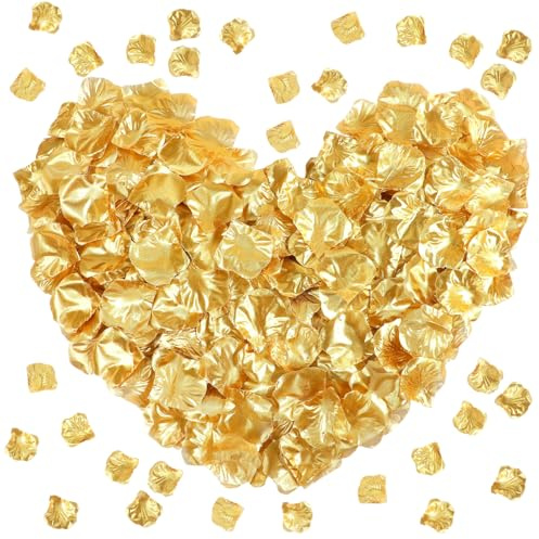 Sorcristy 1000PCS Gold Fake Rose Petals for Romantic Night, Wedding, Valentine's Day, Party Decorations, Party, Table, Dining Room, Proposal Anniversary Flower Decorations