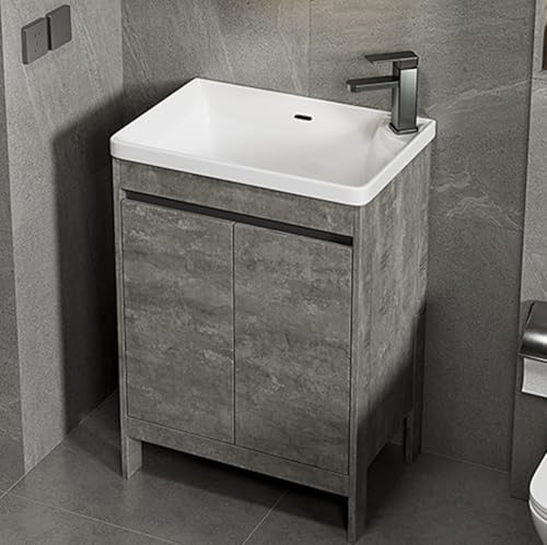TYMYW Waschbeckenunterschrank mit Waschbecken und Wasserhahn Badezimmerschrank Set Stehend mit Füßen und Puffertür,grau,45 cm