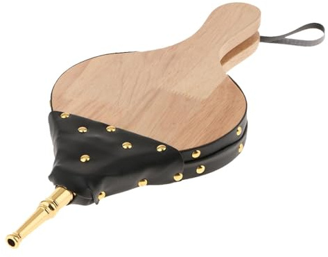 Kaminbalg – 38 × 17 cm/14,9 × 6,7 in Holz, Kunstleder, Metall Feuer Blower, traditioneller Vintage Kamin Gebläse | robustes Kamin Luftgebläse für Feuerstellen Holzöfen of for Innen oder Garten