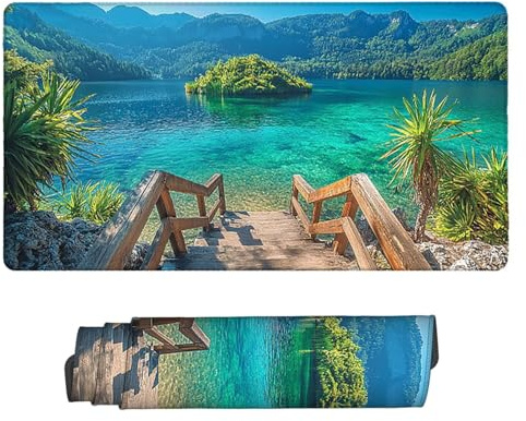 Tapis de Souris Gaming XXL Tapis Souris 60 x 30 cm, Grand Mouse Pad Bureau sous Main avec Base en Caoutchouc Antidérapante, Accessoire Gaming, pour Gamer, Personnel Bureau (Paysage du lac) c-371