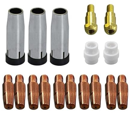 RIVERWELD Accessoires de soudure MIG MAG CO₂, électrodes contact M6 1,0mm 140.0242, buse gaz conique, support pointe et diffuseuse céramique pour torche 24KD MB24, 32 pièces