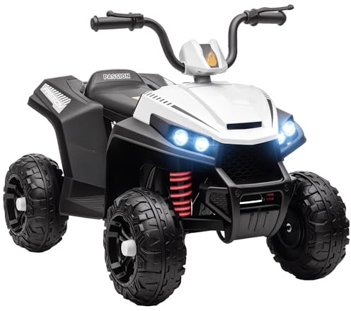AIYAPLAY Quad Elettrico per Bambini 12V, Auto Elettrica per Bambini con 2 Motori, 5 km/h, Sospensioni, Fari LED, MP3, per 37-60 Mesi, Interno ed Esterno, Bianco
