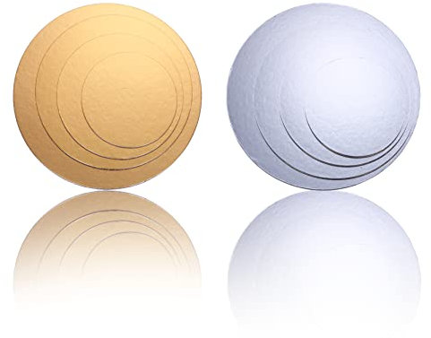 Miss Bakery's House® Cake Board – 2 mm – Ø 15 + 20 + 25 + 30 cm – Set rund – Gold & Silber – 4-teilig