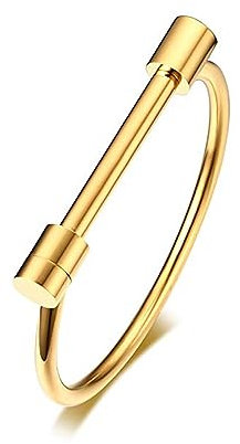 AILUOR Stainless Steel D Shape Bar Screw Shackle Horseshoe Novelty Fashion Bangle Bracelet Jewelry Unisex (Gold)