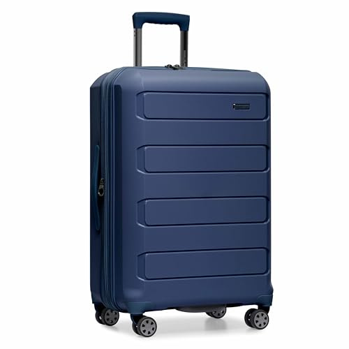 Traveler's Choice Pagosa Indestructible Hardshell Expandable Spinner Luggage, Navy, 26-Inch Medium
