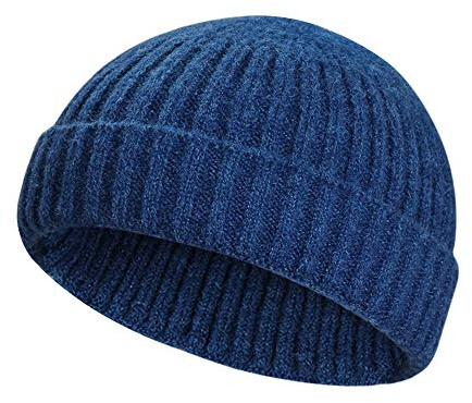 Samserot Winter Wool Knit Trawler Beanie Hat Short Fisherman Skullcap Knit Beanie Cap for Men/Women Sea Blue