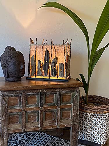 GURU SHOP Tischlampe/Tischleuchte Calimera, in Bali Handgemachtes Unikat aus Naturmaterial, Treibholz, Baumwolle, Kokosfaser - Modell Calimera Natur, 35x35x20 cm