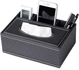 Ridbuon Taschentuchbox Schwarz Kosmetiktuchbox Rechteckige Taschentuch Organizer Aufbewahrungsbox PU-Leder Taschentuchspender für Household Office Badezimmer Wohnzimmer, 23.5*11.2*9.5cm