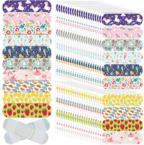 Patelai 10 Styles Kids Bandages Bulk Children's Adhesive Colorful Cute Bandages Waterproof Breathable Stickers Flexible Cartoon Protection Care Cuts for Girls Boys(Cute)