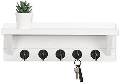 Lwenki Wand-Schlüsselhalter mit Ablage, Hundeleine, Taschen und mehr – 34.8 cm Bx11.9 cm Hx8.9 cm T dekorativer Schlüsselanhänger und Eingangsregal (weiß)