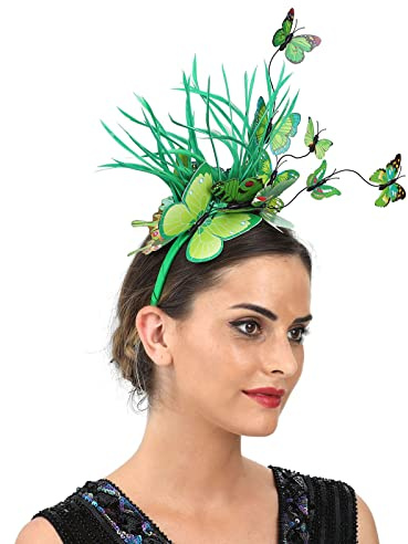 Fascinator Damen Kopfschmuck Hochzeit Hüte Hat Clip Haarclip Hut Stirnband Mesh Tea Party Kopfbedeckung Frauen Pillbox Hut Haarschmuck für Cocktail Halloween Oktoberfest Gothic Grün