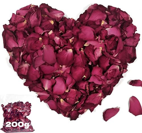HXJDAM Rosenblätter Getrocknet 200g, Blütenblätter für Hochzeit, 100% Natürliche Getrocknete Rosenblüten für Konfetti, Fußbad, Körperbad, Spa, Geburtstags- und Antragsfeiern