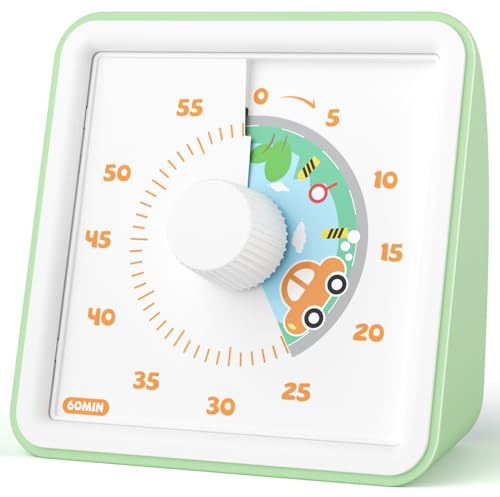 LIORQUE Minuteur Visuel Timer Enfant, 60 Minutes Chronometre Enfant et Compte à Rebours pour Enfants et Adultes, Silencieux Outil de Gestion du Temps pour Cuisine, Classe, Réunions (Vert Clair)