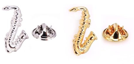 Lot de 2 badges pour saxophone - Doré et argenté