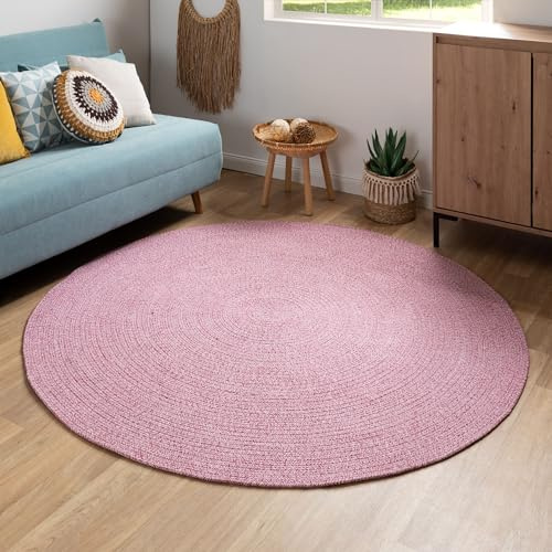 Steffensmeier Handweb Teppich Bali | 100% Baumwolle, Rosa meliert, handgefertigt, Größe: Ø 100 cm | Flur, Eingangsbereich, Wohnzimmer