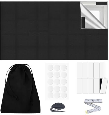 Upriver Fenster Verdunkelung, Verdunkelungsrollo 300X150cm Ohne Bohren Tragbare Verdunkelungsrollo mit Lineal & Aufbewahrungsbeutel für Zimmer, Dachboden, Büro, Auto, Reisen