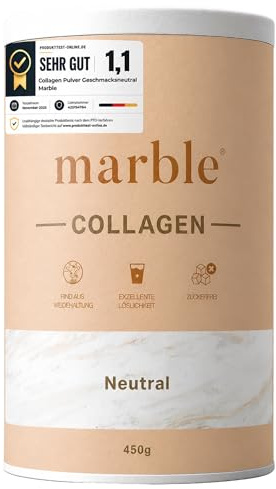 marble® Collagen Pulver [450g] – Kollagen Hydrolysat – Peptide Typ 1, 2 & 3 – Exzellente Löslichkeit ohne Klumpen – Laborgeprüft – Made in Germany – 60 Tage risikofrei – Geschmacksneutral