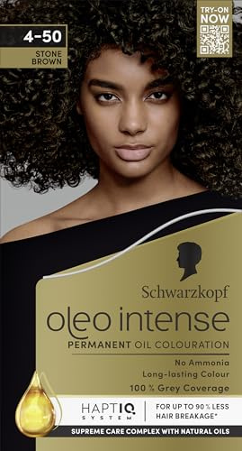 Schwarzkopf Oleo Intense Permanent Oil Colouration 4-50 Stone Brown, Ammonia Free Hair Dye, 100% Grey Coverage, Intense, Long-lasting Colour, Supreme Care Complex with Natural Oils