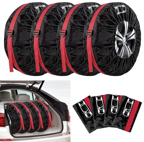 MISIQIMA Juego de 4 bolsas para neumáticos, impermeables y a prueba de polvo, 19-22 pulgadas, adecuadas para neumáticos de invierno y verano, para limpiar, transportar, almacenar neumáticos (rojo)