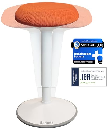 Backerz Ergonomisk pall – kontorspall testvinnare med 40–60 cm ståpall justerbar höjd med svängeffekt – kontorsståstol – halkfri sittpall ergonomisk – gungpall kontor – orange
