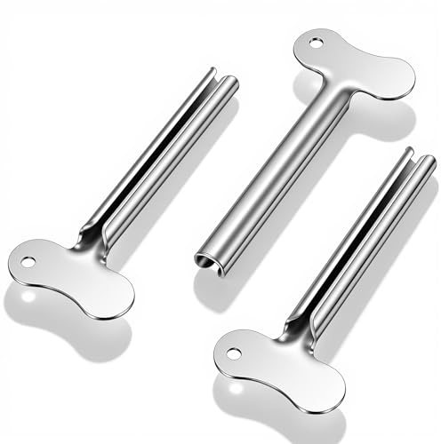 Grevosea 3 Pcs Toothpaste Squeezer, Stainless Steel Toothpaste Tube Roller Metal Tube Squeezer Tool Toothpaste Key for Paint Cosmetic Cream Hair Dye Bathroom Accessories(Silver)