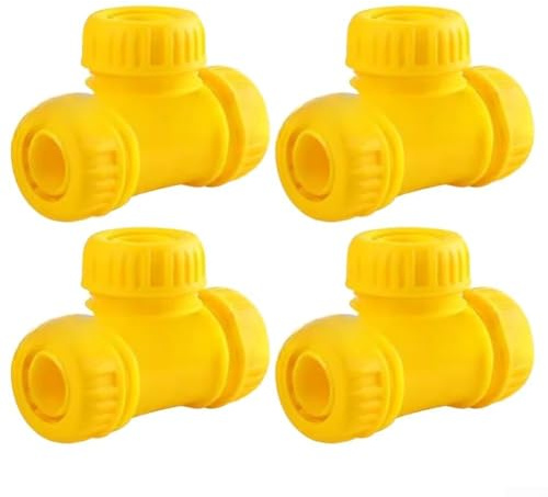 Confezione da 4 connettori a T per tubo da giardino, 1 in 3/4 in 1/2, splitter a tre vie per tubo dell'acqua per collegamento rapido, a prova di perdite, uso esterno (2,5 cm)