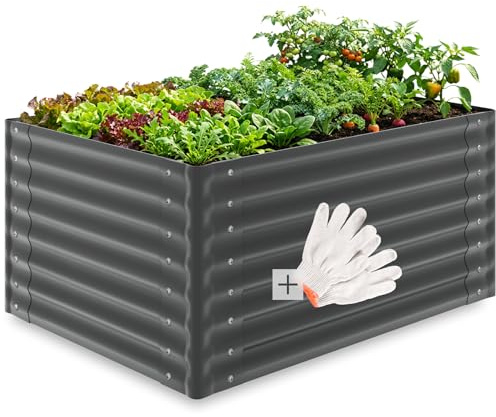 tectake® Hochbeet, 120 x 100 x 62 cm, verzinkter Stahl, abgerundete Kanten | 720 L Fassungsvermögen, inklusive Handschuhe, mit offenem Boden, witterungsbeständig