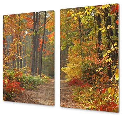 Tagliere in vetro temperato – Tagliere e proteggi-piano di lavoro in vetro resistente– pezzo UNICO (60x52 cm) o DUE pezzi (30x52 cm ognuno); D08 Serie Natura: Foresta 2