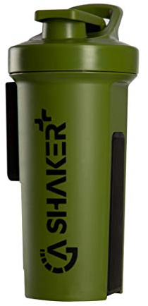 GA Shaker+® 2.0 Die 7in1 Original Trinkflasche/Wasserflasche mit Protein Shaker Funktion, 1L (Oliv)