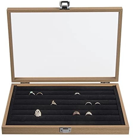 LAUBLUST Schmuckkasten für Ringe - ca. 36 x 25 x 5 cm, MDF | Ringbox mit Glas-Deckel