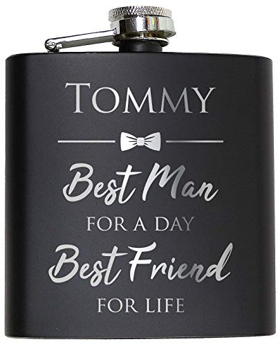 Best Man Flachmann Schwarz mit persönlicher Gravur Geschenk Bester Trauzeuge Best Friend Groomsmen Männer Herren