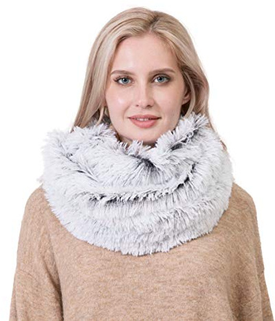 Rulala Fancy Women's Faux Fur Infinity Scarf Chic Soft Loop Circle Neck Warmer for Winter(Black & White)