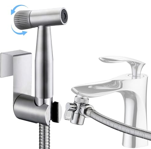 Hand Held Bidet Sprayer, Stainless Steel Sprayer Shattaf Toilet Bidet Shower Head for Bathroom Sink or Toilet - with 59-inch Hose and Bracket Holder (3-Piece Suit)