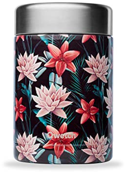 QWETCH - Fiambrera Isotérmica Tropical Negro 600ml - Caja de Comida de Acero Inoxidable - 5h Caliente y 7h Fría - Sin BPA, Resistente al Agua- Lunch Box para oficina, picnic, senderismo