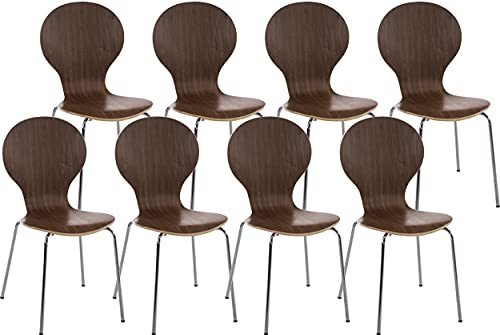CLP Lot De 8 Chaises Empilables Robustes Diego I Chaises Empilables en Bois avec Dossier I Siège Confortable I Hauteur Assise 45 cm, Couleur:Noyer