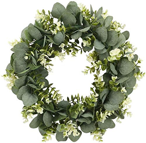Frühlings-Kranz Türkranz mit Blumen, Künstliche Eukalyptus Kranz,Dekoration für Frühling und Ostern Kunststoff Künstliche Eukalyptus Kranz Türkranz Deko Künstliche Pflanzenkranz Künstlich 30cm