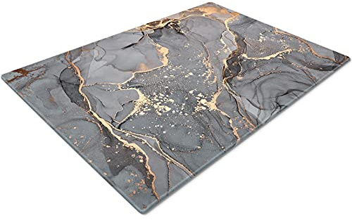 Whats On Your Wall.com Glass Cutting Board, Extra Large, Grey Gold Black, Heat Resistant, Non-Porous, Protects Kitchen Surfaces, 50 x 40cm