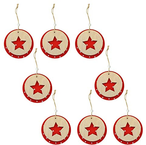 8 Stück Set Weihnachts-Anhänger Deko-Weihnachten Christbaumanhänger Baumschmuck Hängeornamente aus Holz, 3D-Effekt 2-lagig Ø9cm (Stern - rot)