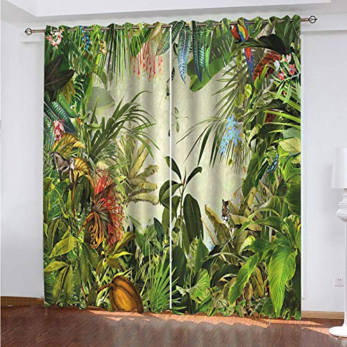 Dschungel Deko öSenschal VorhäNge Verdunkelung Grün Landschaft Gardine Fensterbehandlung Verdunkelungs vorhänge für Schlafzimmer Wohnzimmer Kinderzimmer DNHFUI 220x180cm