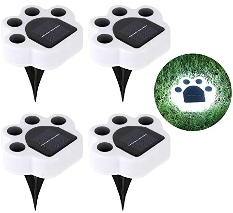 4Pack Impression de Patte Animale de Chien de Chat Solaire Lampe Extérieure de Chemin de LED Blanc Froid Lumières Solaires pour Patio Cour Passerelle Jardin Chemin Lampes de Paysage pour Pelouse