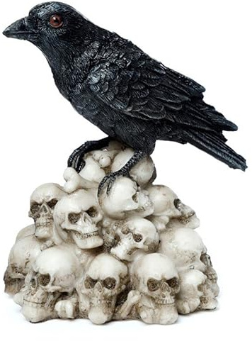 Generisch Kleine Deko Figur Rabe Krähe mit Totenschädeln Skulls Totenkopf
