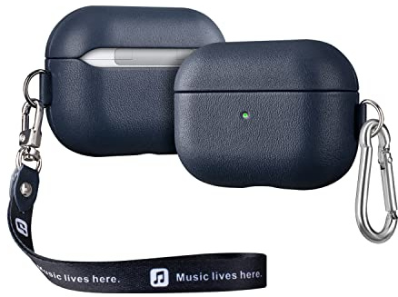 Haobobro [Nappa Series] Coque AirPods Pro avec Dragonne/Mousqueton, Étui en Cuir pour AirPods Pro, Fabriqué à la Main avec du véritable Cuir, Housse Cover Protection AirPods Pro, Bleu Case