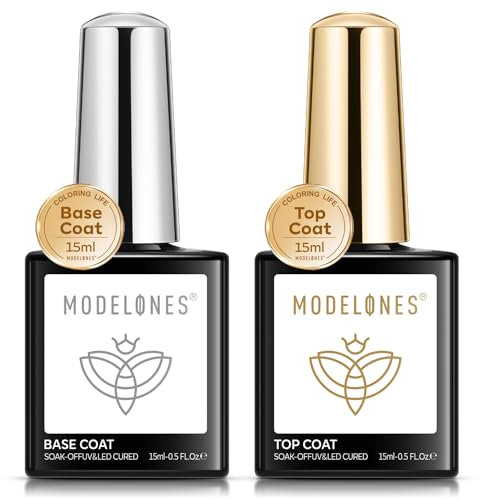 Modelones Gel Nail Polish Top and Base Set, 2x15ml No Wipe Gel Top Coat and Base Coat Gel Polish Kit, No Wipe LED Soak Off Nail Art Manicure Starter Kit Gloss Shiny Long Lasting for 28 Days