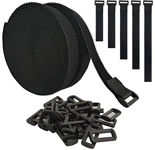 UONIKA 40ft Hook and Loop Straps with 60 Buckles, Adjustable Reusable Cable Straps, Arbitrarily Cut Fixing Nylon Cinch Strap